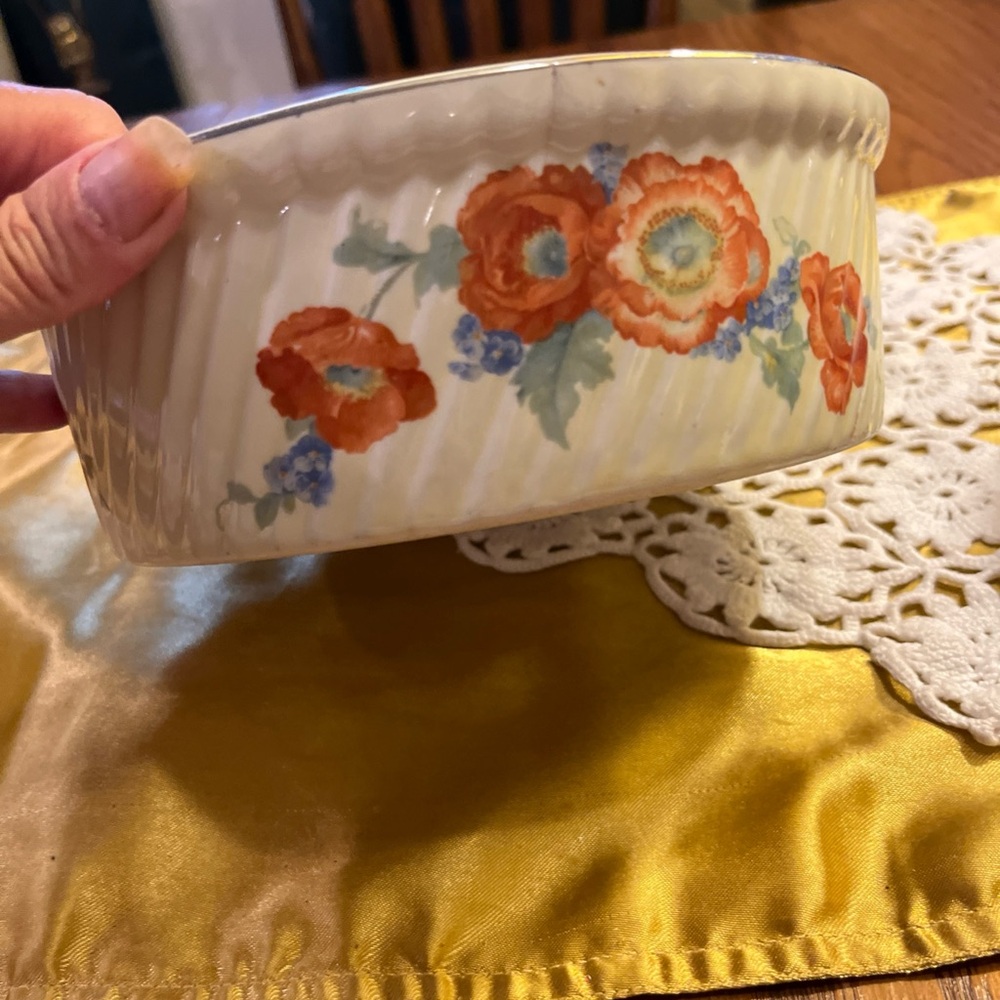Floral Ceramic Bowl with Orange and Blue Flowers